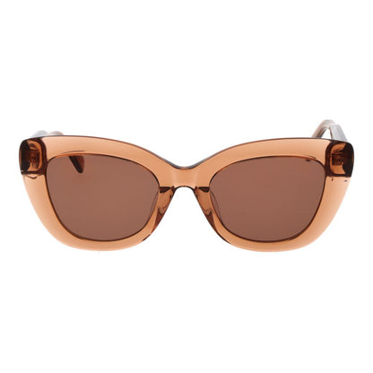 Sunglasses by Replay for women in plastic and beige presents a sumptuous silhouette, featuring beige coloured frame and full-rim cat-eye frame design with non-polarized category-3-dark-tint lens for a sumptuous look.