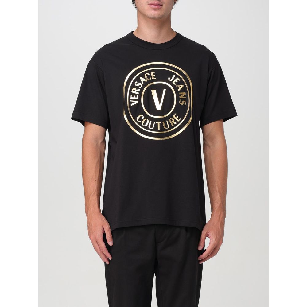 T-Shirt by Versace Jeans for men in cotton black showcases a fashionable silhouette, elegantly detailed with a fashionable short-sleeve and for a sophisticated, high-fashion look.