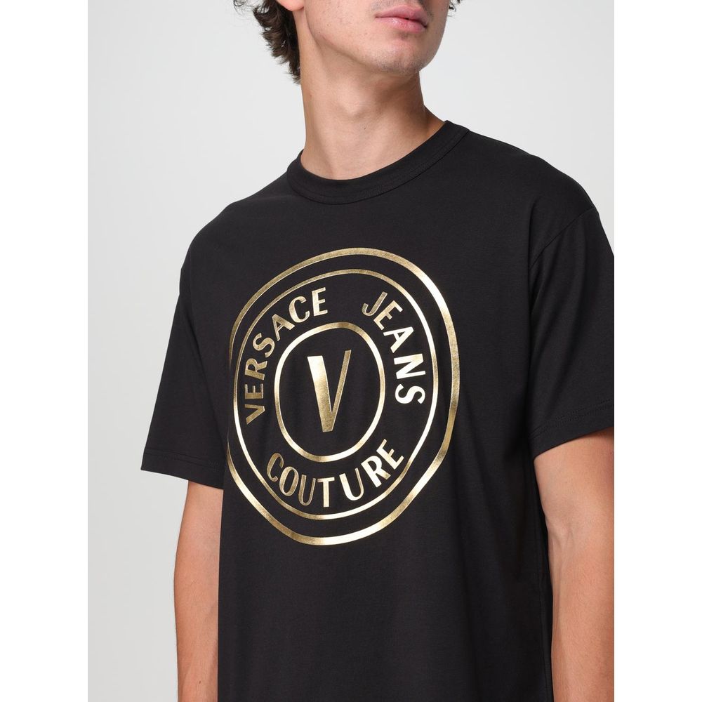 T-Shirt by Versace Jeans for men in cotton black showcases a unassuming silhouette, artfully detailed with a refined and unassuming for a sophisticated, contemporary look.