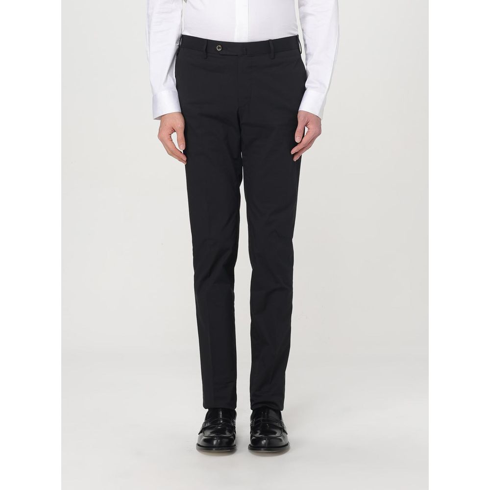 Trousers by PT Torino for men in cotton black features a artisanal silhouette, showcasing a sophisticated with a long and for a artisanal finish.