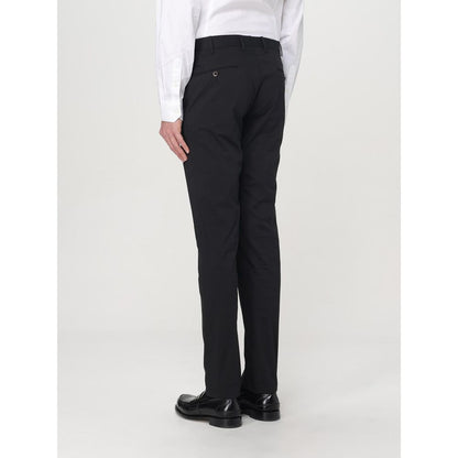 Trousers by PT Torino for men in cotton black features an sartorial silhouette, showcasing a precise and long with a sartorial for a refined look.