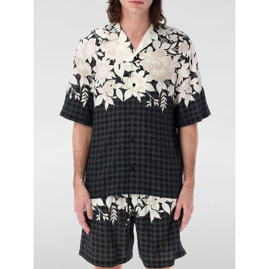 Shirt by Amiri for men in silk black, patterned, floral & print, featuring a nuanced short-sleeve and nuanced for a sophisticated finish.