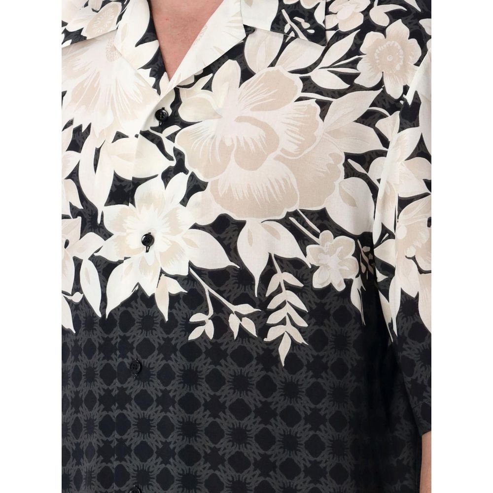 Shirt by Amiri for men in silk black, patterned, floral & print features an architectural silhouette with a refined and elegant for a architectural look.