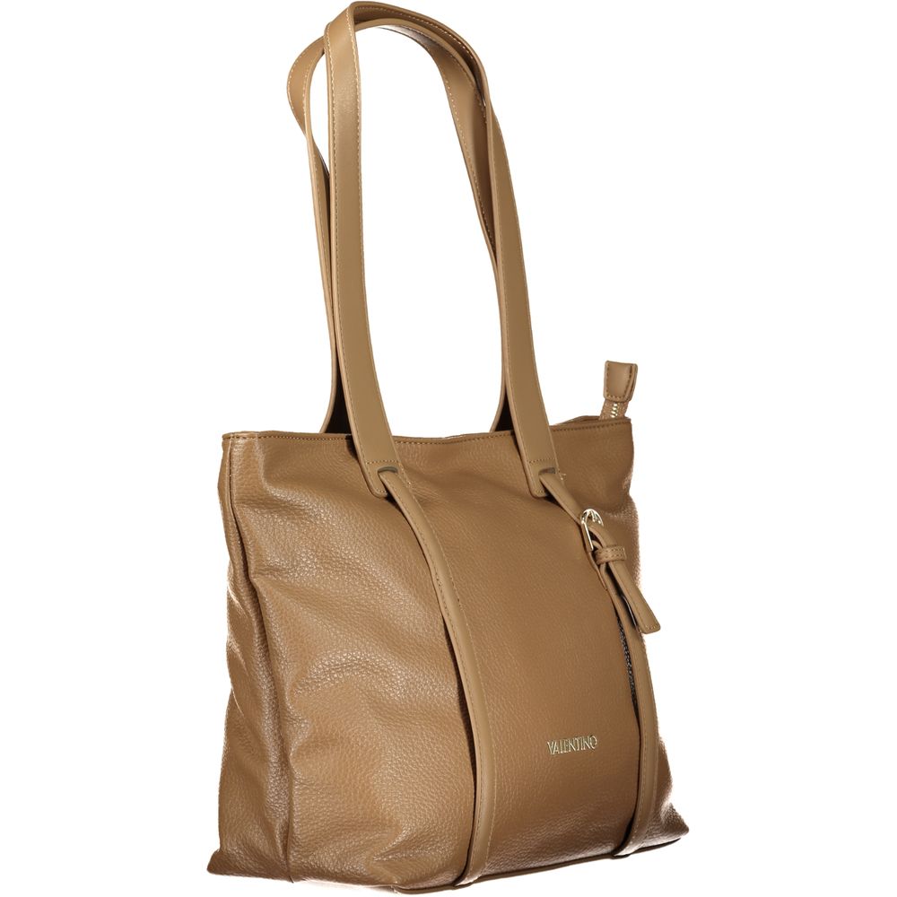Shoulder Handbag by Mario Valentino for women in polyurethane brown features an refined silhouette, showcasing a secure zipper, ample internal-pockets, and versatile shoulder-strap & handle for a sophisticated refined aesthetic.