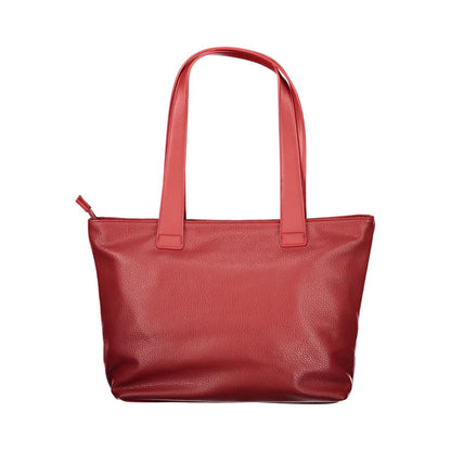 This Shoulder Handbag by Mario Valentino for women in polyurethane and red presents a sculptural silhouette featuring a secure zipper, ample internal-pockets, and versatile shoulder-strap & handle for a sculptural finish.