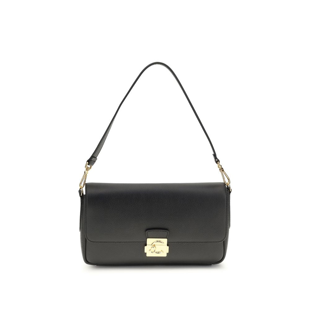 Coccinelle C Me Bos Taurus Calf Grained Leather Medium Shoulder Bag - Black Gold