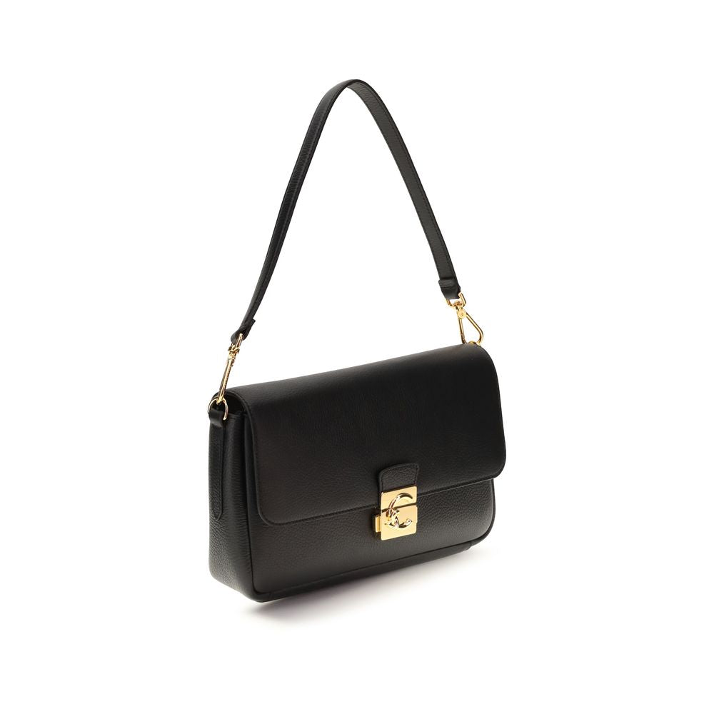 Coccinelle C Me Bos Taurus Calf Grained Leather Medium Shoulder Bag - Black Gold