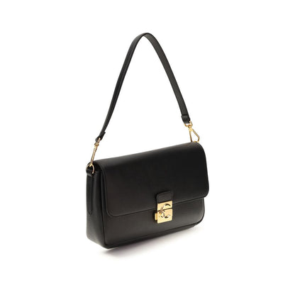 Coccinelle C Me Bos Taurus Calf Grained Leather Medium Shoulder Bag - Black Gold