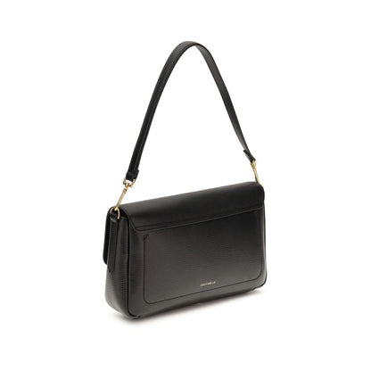 Coccinelle C Me Bos Taurus Calf Grained Leather Medium Shoulder Bag - Black Gold