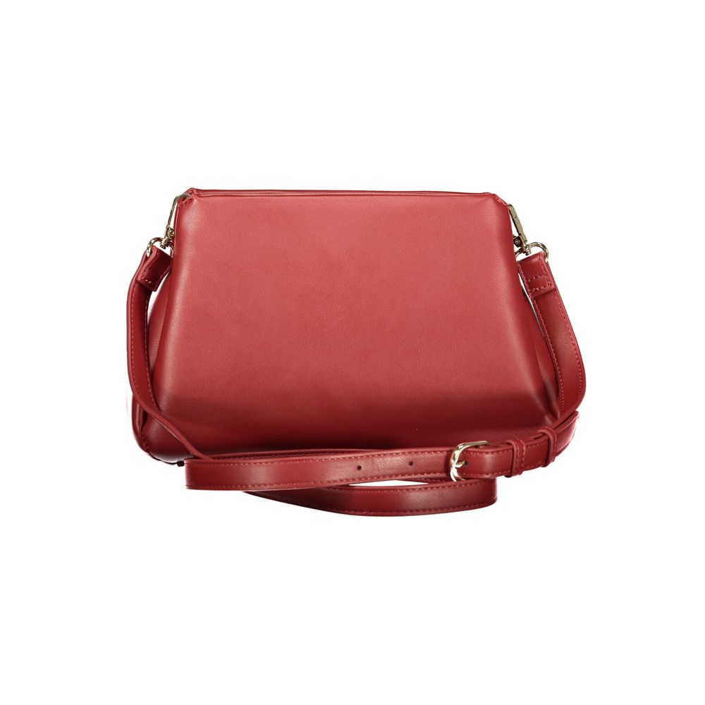 Handbag by Mario Valentino for women in polyurethane red features a signature silhouette, showcasing a secure snap & zipper and signature external-pockets & internal-pockets with versatile shoulder-strap & adjustable-strap for a sophisticated look.