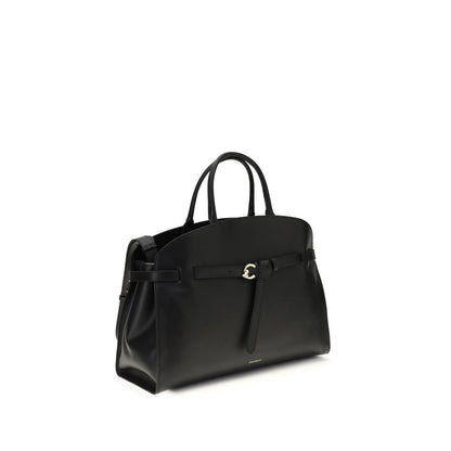 Large Handbag by Coccinelle for women in bos taurus calf leather black & gold features a contemporary silhouette, showcasing a secure magnetic & buckle, ample , and contemporary shoulder-strap, adjustable-strap & belt-strap for a sophisticated look.