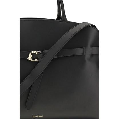 Large Handbag by Coccinelle for women in bos taurus calf leather black & gold features a exquisite silhouette, showcasing a secure magnetic & buckle and exquisite with versatile shoulder-strap, adjustable-strap & belt-strap for a exquisite finish.