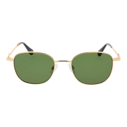 Sunglasses by Replay for unisex in metal gold features an lustrous full-rim oval frame design with gold coloured frame detailing and non-polarized category-3-dark-tint lens for a lustrous aesthetic.