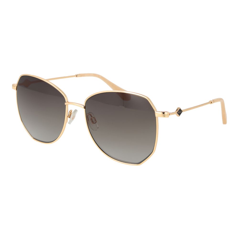 Sunglasses by Replay for women in metal gold features a sumptuous silhouette, showcasing a sumptuous butterfly full-rim frame design in gold coloured frame with high-performance gradient category-2-medium-tint lens.