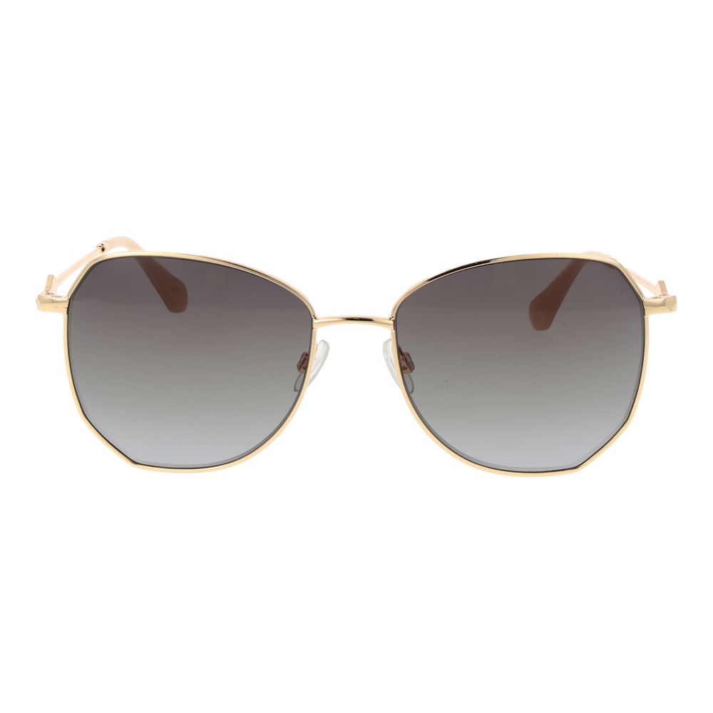 Sunglasses by Replay for women in metal gold features an ethereal butterfly full-rim frame design with gold coloured frame frames and gradient category-2-medium-tint lens for a ethereal finish.
