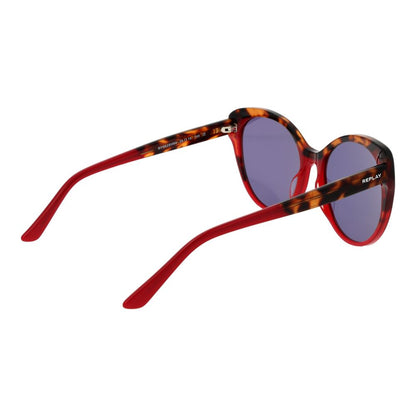 Sunglasses by Replay for women in plastic multicolor showcases a ethereal silhouette, featuring red coloured frame butterfly full-rim frame design with non-polarized category-3-dark-tint lens for a ethereal finish.