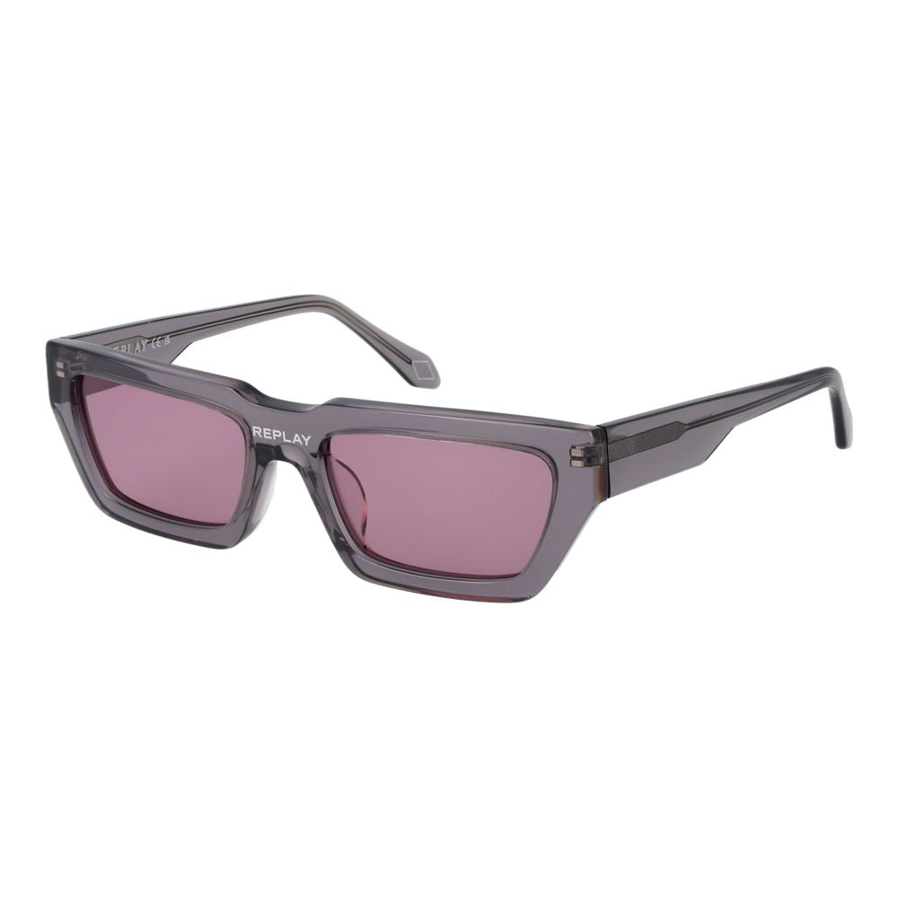 Sunglasses by Replay for unisex in plastic gray showcases a ethereal silhouette, featuring gray coloured frame rectangle full-rim frame design with non-polarized category-2-medium-tint lens for a ethereal finish.