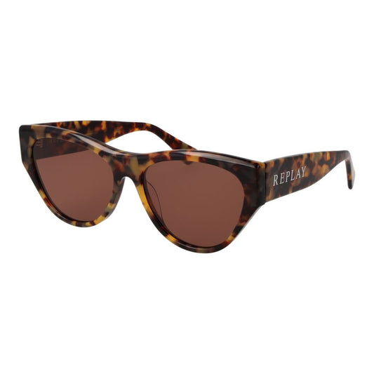 Sunglasses by Replay for women in plastic multicolor features a sumptuous silhouette, showcasing a sumptuous full-rim cat-eye frame design in green coloured frame with high-performance non-polarized category-3-dark-tint lens.