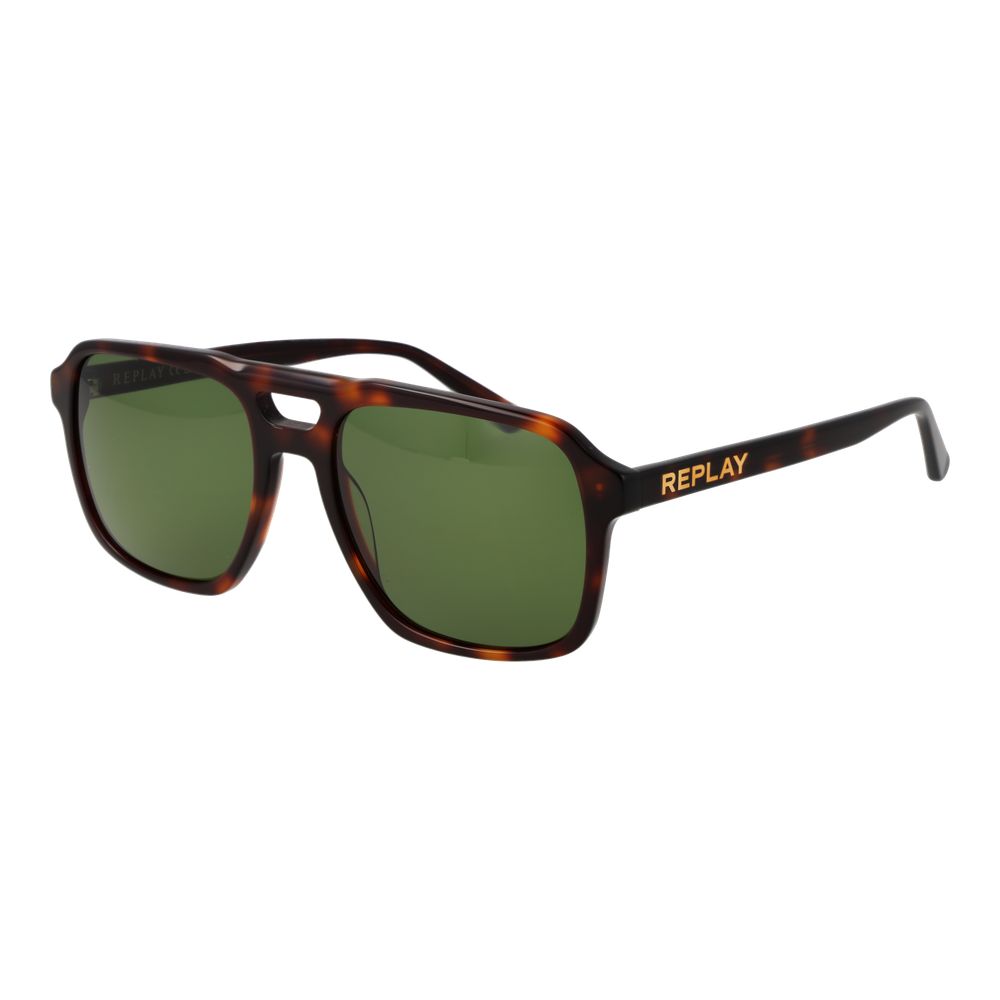 Replay Rectangle Non-Polarized Dark-Tint Plastic Sunglasses - Brown
