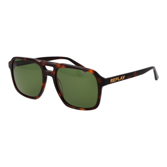 Replay Rectangle Non-Polarized Dark-Tint Plastic Sunglasses - Brown