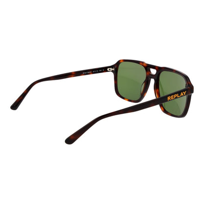 Replay Rectangle Non-Polarized Dark-Tint Plastic Sunglasses - Brown