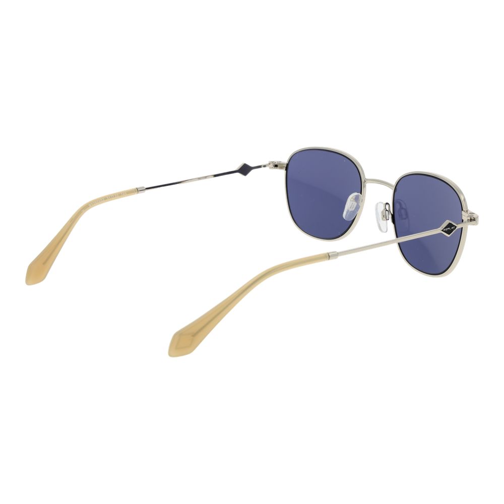 This Sunglasses by Replay for unisex in metal silver presents a sumptuous silhouette, showcasing a sumptuous full-rim oval frame design in silver coloured frame and high-performance non-polarized category-3-dark-tint lens.