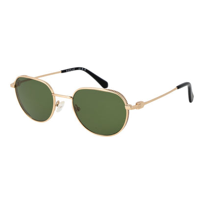 Sunglasses by Replay for men in metal gold showcases a ethereal silhouette, featuring gold coloured frame full-rim panto frame design with non-polarized category-3-dark-tint lens for a ethereal finish.