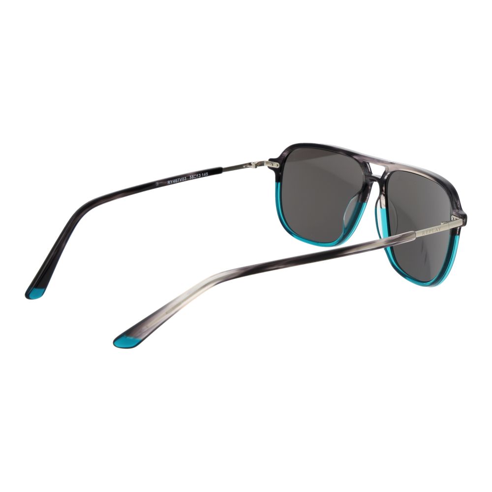 Sunglasses by Replay for men in plastic turquoise features an lustrous aviator full-rim frame design with turquoise coloured frame detailing and non-polarized category-3-dark-tint lens for a lustrous aesthetic.