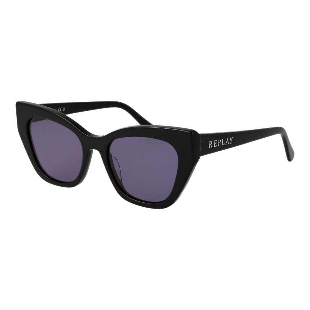 Sunglasses by Replay for women in plastic black features a sumptuous silhouette, showcasing a sumptuous full-rim cat-eye frame design in black coloured frame with high-performance non-polarized category-3-dark-tint lens.