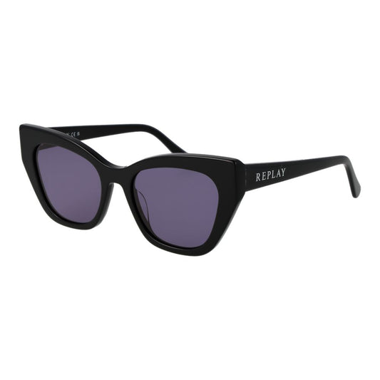 Sunglasses by Replay for women in plastic black features a sumptuous silhouette, showcasing a sumptuous full-rim cat-eye frame design in black coloured frame with high-performance non-polarized category-3-dark-tint lens.