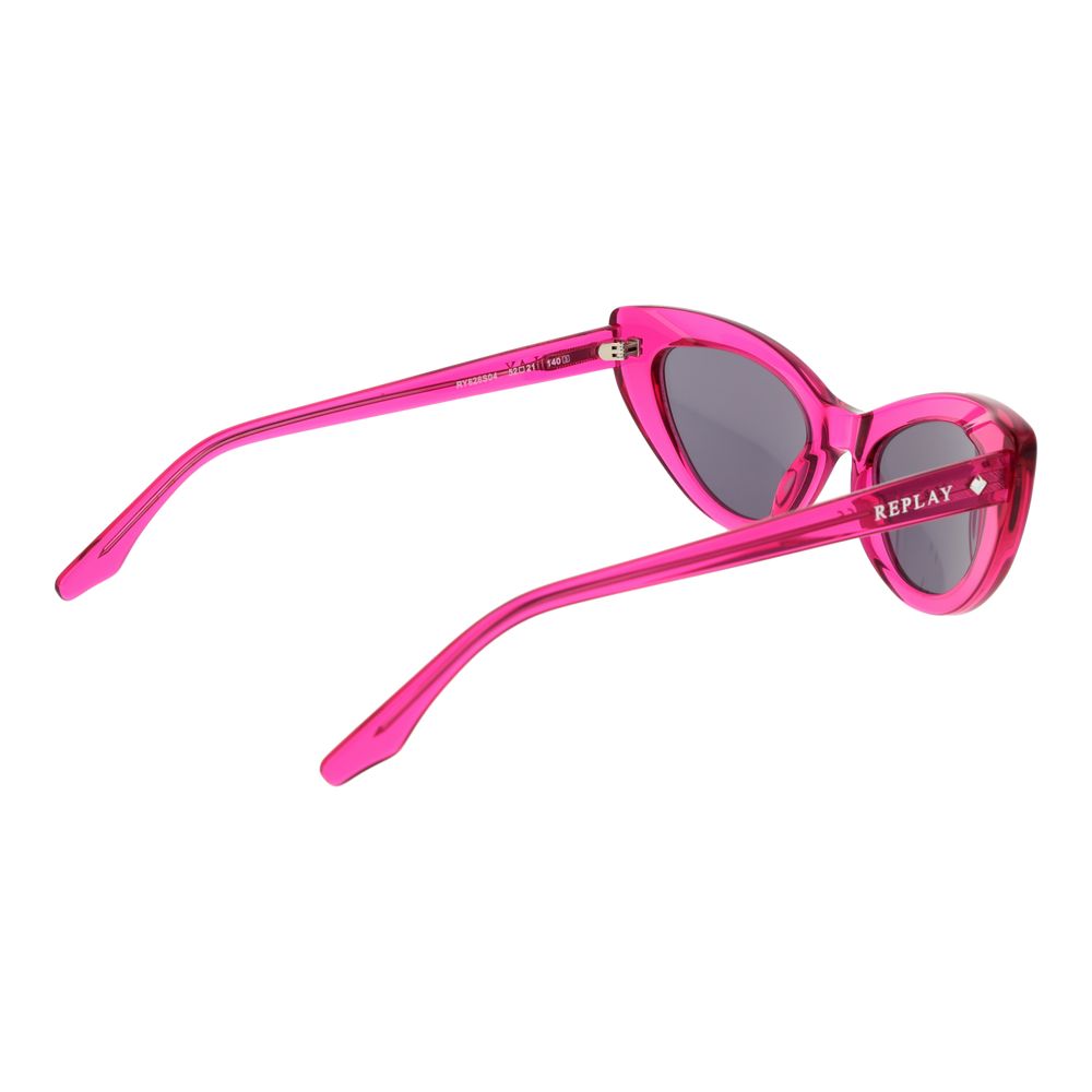 Sunglasses by Replay for women in plastic pink features an ethereal full-rim cat-eye frame design with rose coloured frame frames and mirrored category-3-dark-tint lens for a ethereal finish.