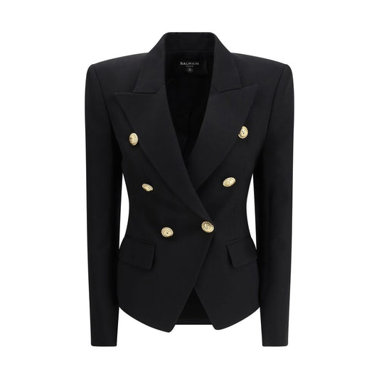 This Jacket by Balmain for women in wool black showcases a magnificent silhouette, meticulously crafted with a distinctive and functional pockets for a magnificent finish.