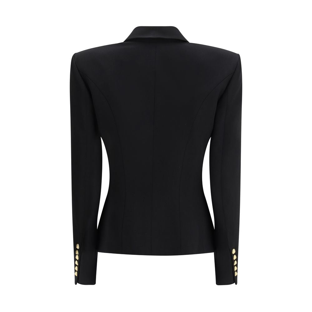 Jacket by Balmain for women in wool black showcases a enveloping silhouette, artfully detailed with a enveloping and premium pockets for a truly enveloping finish.