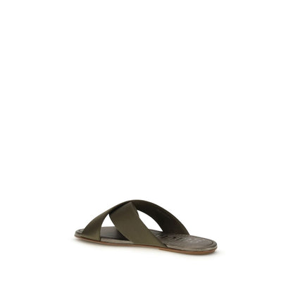 Flat Slider Sandals by Pedro García for women in tu & bos taurus calf leather and brown, olive & signature presents a captivating silhouette, showcasing the signature style of the Women's TU & Bos Taurus Calf Leather Flat Slider Sandals with a captivating flat and captivating .