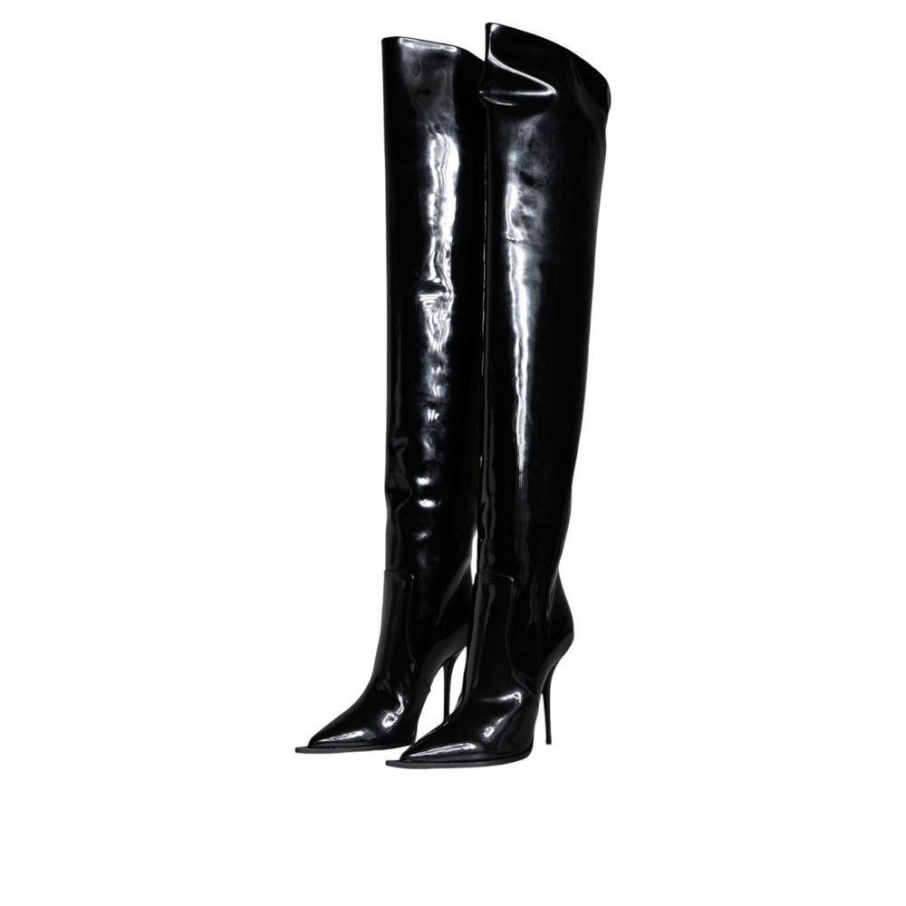 High Knee-High Over-The-Knee Boots by Dolce & Gabbana for women in calf leather & poly cotton black features an avant-garde Women's Calf Leather & Poly Cotton High Knee-High Over-The-Knee Boots silhouette, defined by a sophisticated and a avant-garde .