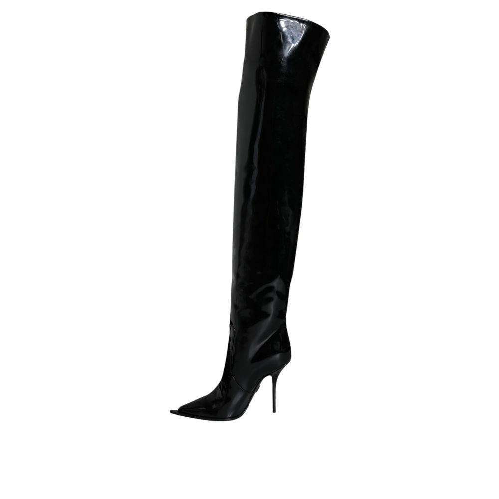 High Knee-High Over-The-Knee Boots by Dolce & Gabbana for women in calf leather & poly cotton black showcases a impeccable silhouette as Women's Calf Leather & Poly Cotton High Knee-High Over-The-Knee Boots, artfully defined by a impeccable and a impeccable .