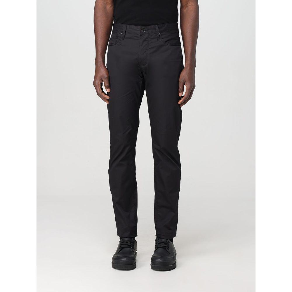 Casual Pants by Emporio Armani for men in cotton black features an sartorial regular-fit and long with a cut for a sartorial finish.