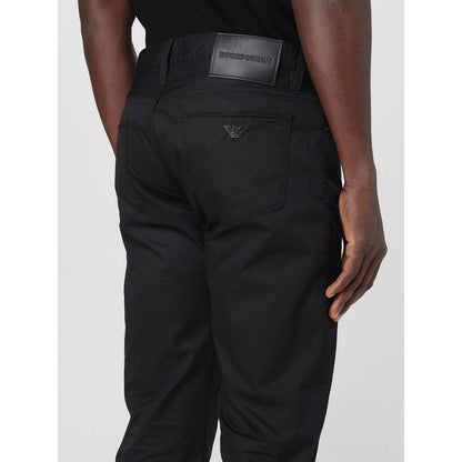 Casual Pants by Emporio Armani for men in cotton black presents a tailored silhouette, showcasing a tailored regular-fit and long cut with a refined for a truly tailored aesthetic.