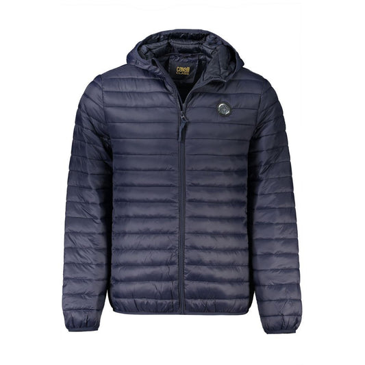 Hooded Windbreaker Jacket by Cavalli Class for men in polyamide blue features an enduring silhouette, showcasing technical pockets, hooded & windproof and a sophisticated hooded neckline for a truly enduring aesthetic.