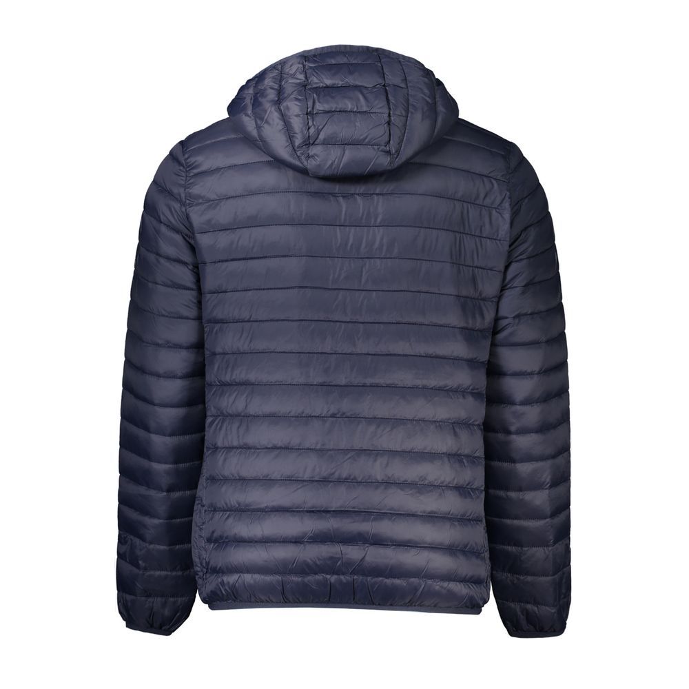 Hooded Windbreaker Jacket by Cavalli Class for men in polyamide blue features an magnificent silhouette, showcasing the sophisticated and functional pockets, hooded & windproof for a premium, magnificent look.