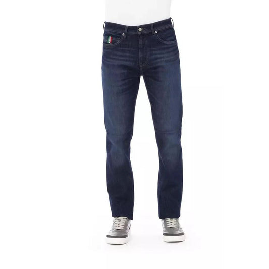 Jeans by Baldinini Trend for men in stretch polyester cotton denim blue presents a refined pantology silhouette, artfully defined by a refined pantology regular-fit, long, and a sophisticated .