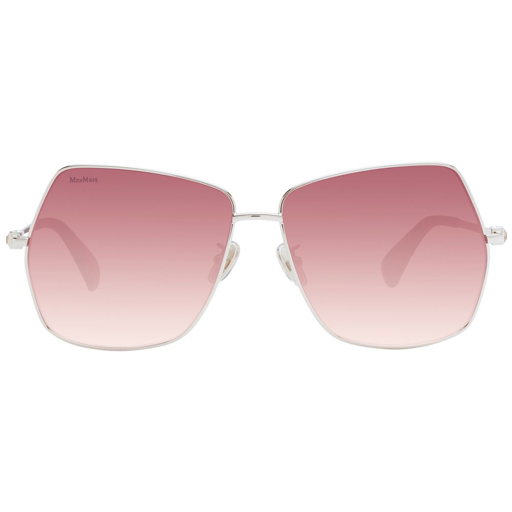 This Sunglasses by Max Mara for women in metal silver presents a sumptuous silhouette, showcasing a sumptuous full-rim square frame design in silver coloured frame and high-performance gradient category-3-dark-tint lens.