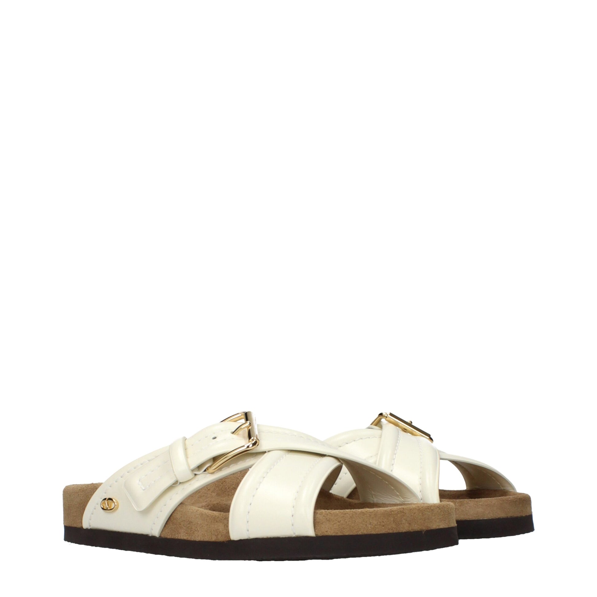 Clogs Slippers by Valentino Garavani for women in leather beige presents a effortless silhouette, showcasing the elegant Women's Leather Clogs Slippers design with its unique and sophisticated .
