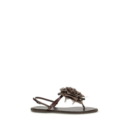 Flat Flip-Flop Sandals by LE SILLA for women in bos taurus calf leather and brown & rose presents a captivating silhouette, showcasing the signature style of the Women's Bos Taurus Calf Leather Flat Flip-Flop Sandals with a captivating flat and captivating .