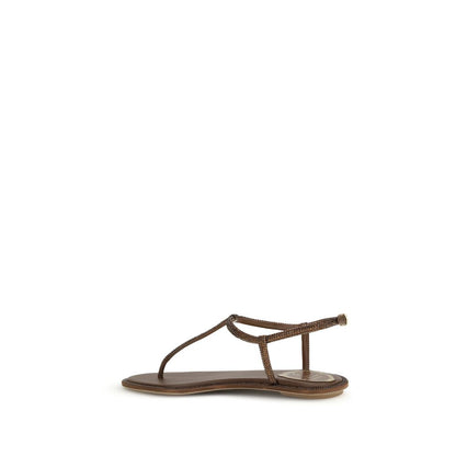 Flat Flip-Flop Sandals by RENE CAOVILLA for women in silk satin & crystal brown features an effortlessly chic silhouette from the Women's Silk Satin & Crystal Flat Flip-Flop Sandals collection, showcasing a effortlessly chic flat and elegant round toe style.