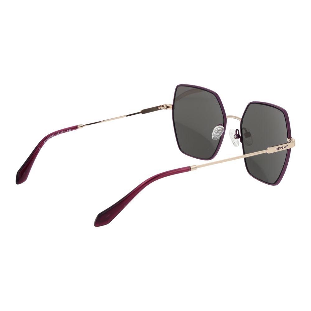 Sunglasses by Replay for women in multicolor showcases a ethereal silhouette, featuring purple coloured frame rectangle full-rim frame design with non-polarized category-3-dark-tint lens for a ethereal finish.