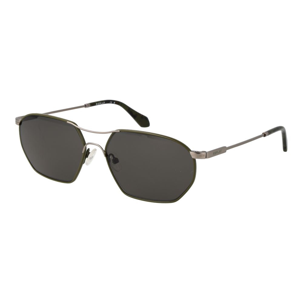 Sunglasses by Replay for men in and multicolor featuring an opulent aviator full-rim frame design with a sophisticated green coloured frame finish and high-performance non-polarized category-3-dark-tint lens.