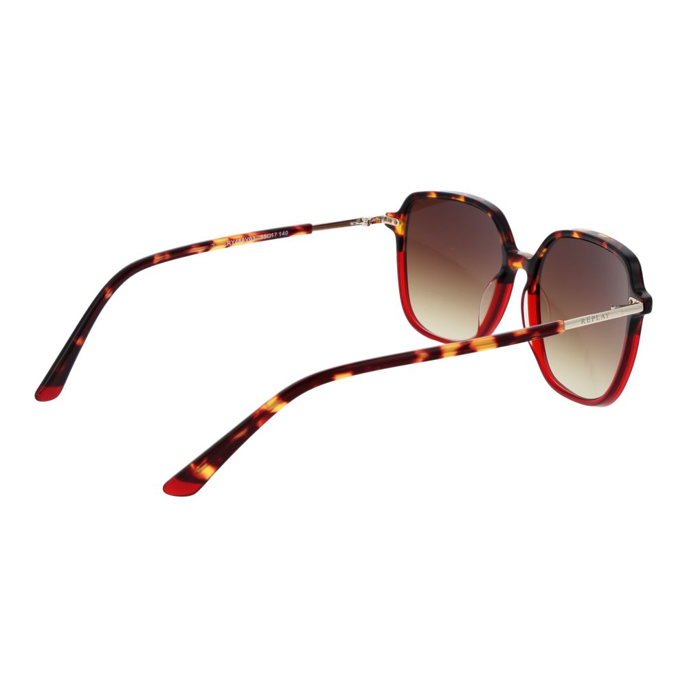 Sunglasses by Replay for women in plastic multicolor features a sumptuous silhouette, showcasing a sumptuous full-rim square frame design in red coloured frame with high-performance gradient category-3-dark-tint lens.