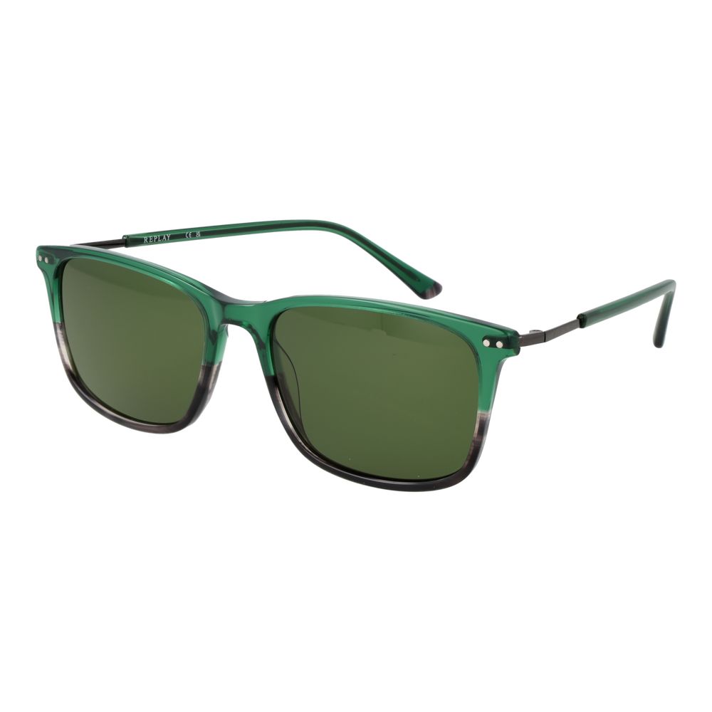This Sunglasses by Replay for men in plastic multicolor presents a sumptuous silhouette, showcasing a sumptuous rectangle full-rim frame design in green coloured frame and high-performance non-polarized category-3-dark-tint lens.