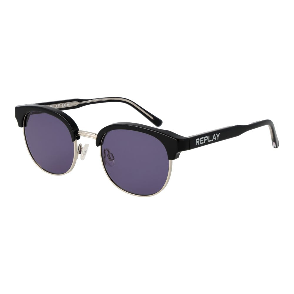 Sunglasses by Replay for unisex in metal black features a sumptuous silhouette, showcasing a sumptuous browline full-rim frame design in black coloured frame with high-performance non-polarized category-3-dark-tint lens.